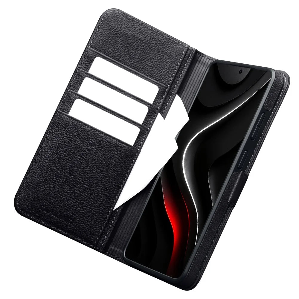 QIALINO For Samsung Galaxy S26 Ultra Magnetic Wallet Case Genuine Leather Detachable Flip Phone Cover - Black - 6