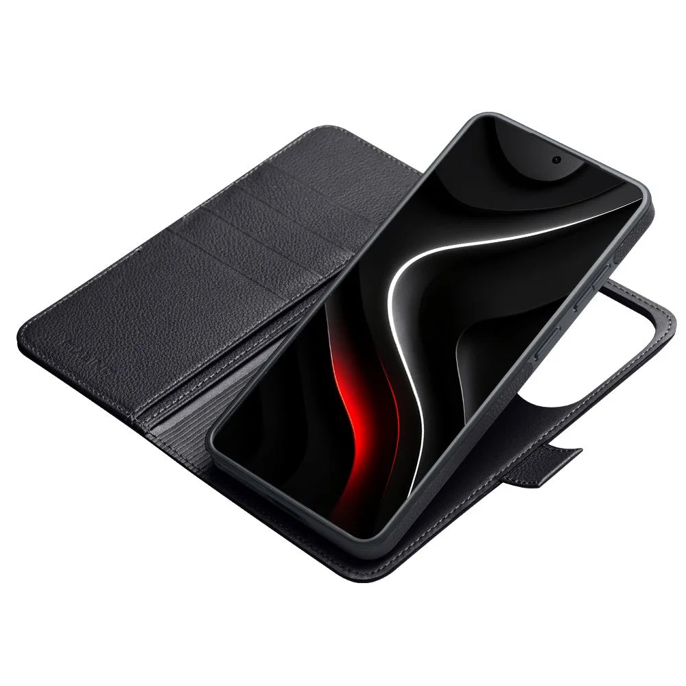 QIALINO For Samsung Galaxy S26 Ultra Magnetic Wallet Case Genuine Leather Detachable Flip Phone Cover - Black - 7