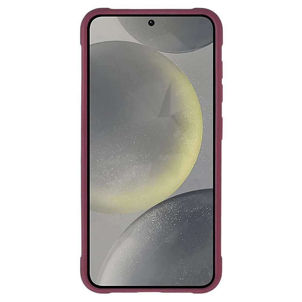 For Samsung Galaxy S26 Phone Case PC + TPU Clear Back Cover with Lens Cover Kickstand - Wine Red - 2