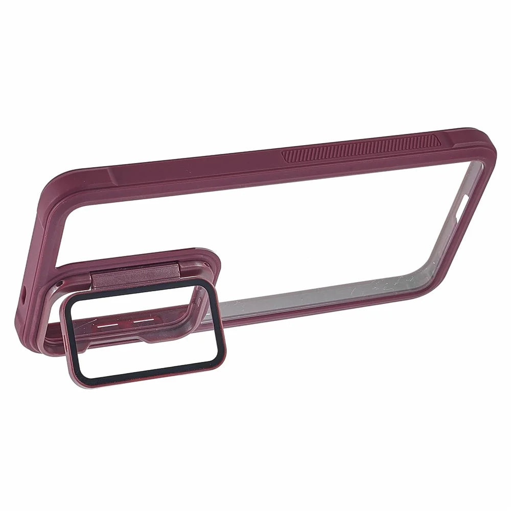For Samsung Galaxy S26 Phone Case PC + TPU Clear Back Cover with Lens Cover Kickstand - Wine Red - 3
