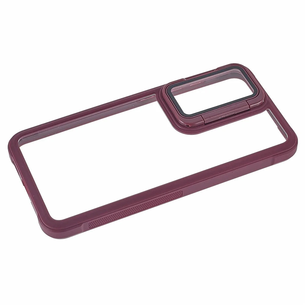 For Samsung Galaxy S26 Phone Case PC + TPU Clear Back Cover with Lens Cover Kickstand - Wine Red - 4