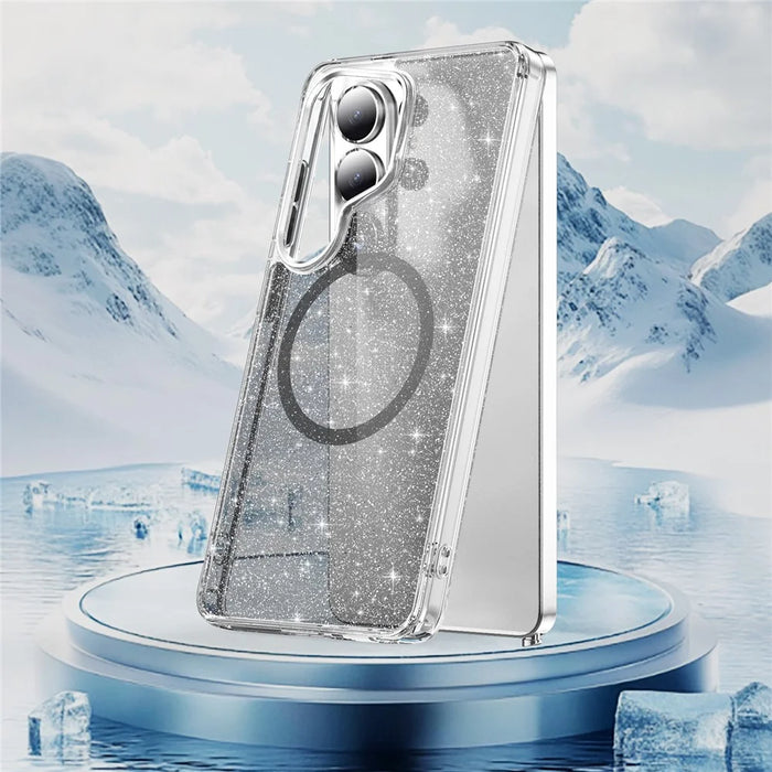 For Samsung Galaxy S26 Ultra Glitter Magnetic Case Crystal Clear PC TPU Shockproof Phone Cover - Black - 2