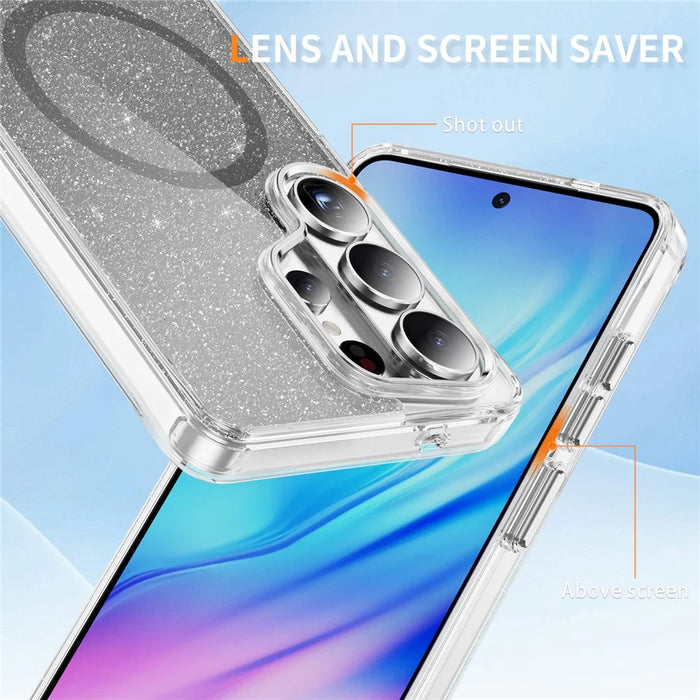 For Samsung Galaxy S26 Ultra Glitter Magnetic Case Crystal Clear PC TPU Shockproof Phone Cover - Black - 6