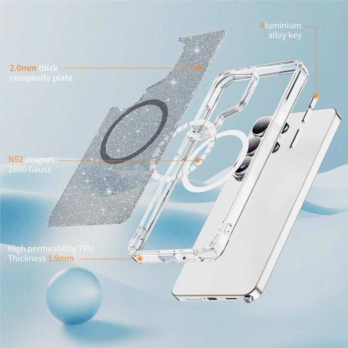 For Samsung Galaxy S26 Ultra Glitter Magnetic Case Crystal Clear PC TPU Shockproof Phone Cover - Black - 7