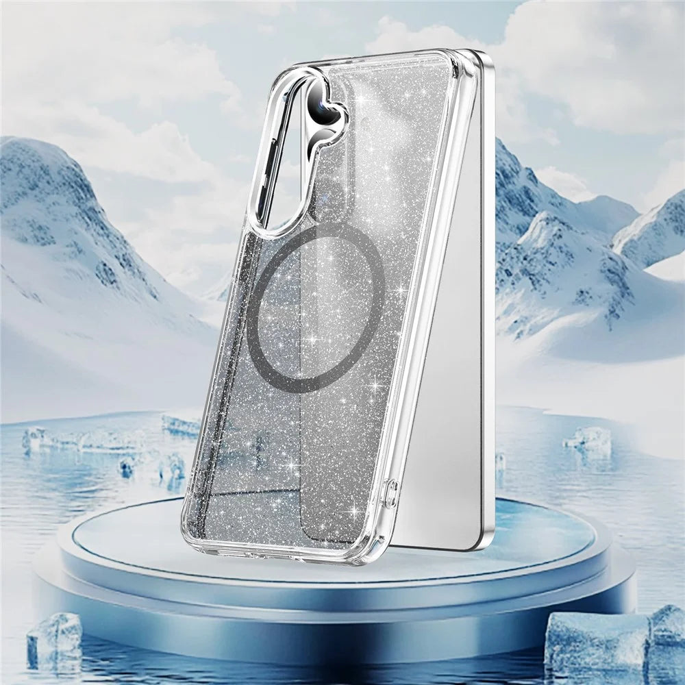 For Samsung Galaxy S26+ Glitter Magnetic Case Crystal Clear PC TPU Shockproof Phone Cover - Black - 2