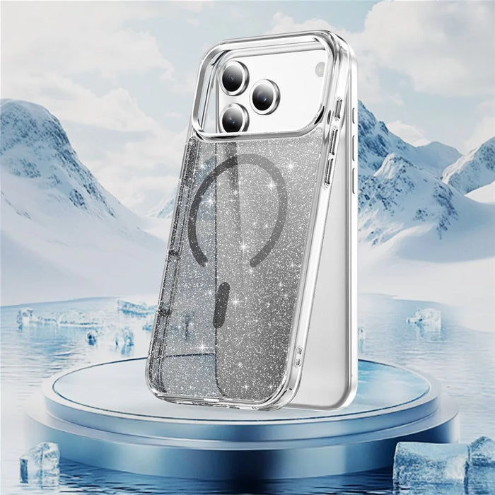 For iPhone 18 Pro Max / 17 Pro Max Glitter Magnetic Case Crystal Clear PC TPU Shockproof Phone Cover - Black - 2