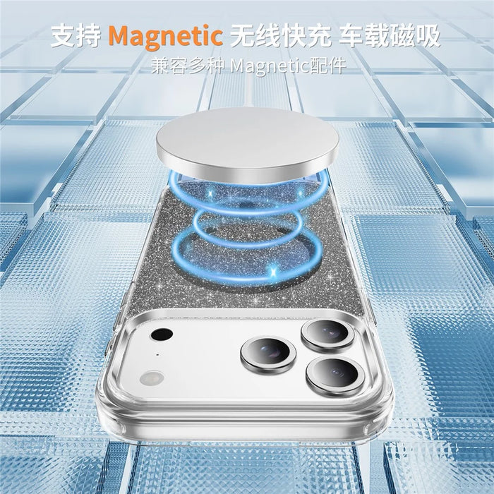 For iPhone 18 Pro Max / 17 Pro Max Glitter Magnetic Case Crystal Clear PC TPU Shockproof Phone Cover - Black - 3