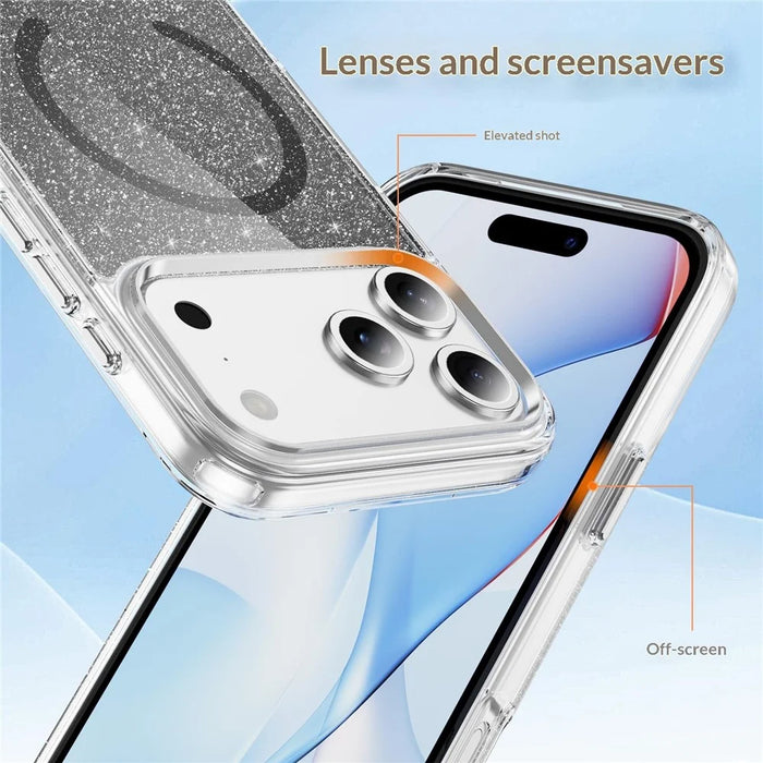 For iPhone 18 Pro Max / 17 Pro Max Glitter Magnetic Case Crystal Clear PC TPU Shockproof Phone Cover - Black - 6