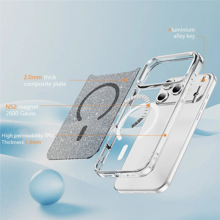 For iPhone 18 Pro Max / 17 Pro Max Glitter Magnetic Case Crystal Clear PC TPU Shockproof Phone Cover - Black - 7