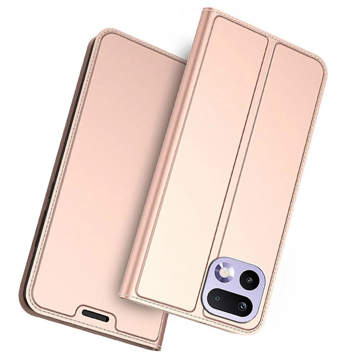 For Realme 16 Pro 5G Case PU Leather Phone Cover with Card Holder Stand - Rose Gold - 1