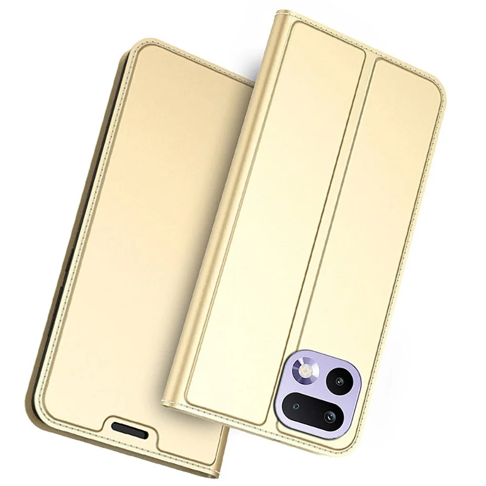 For Realme 16 Pro+ 5G Case PU Leather Phone Cover with Card Holder Stand - Gold - 1
