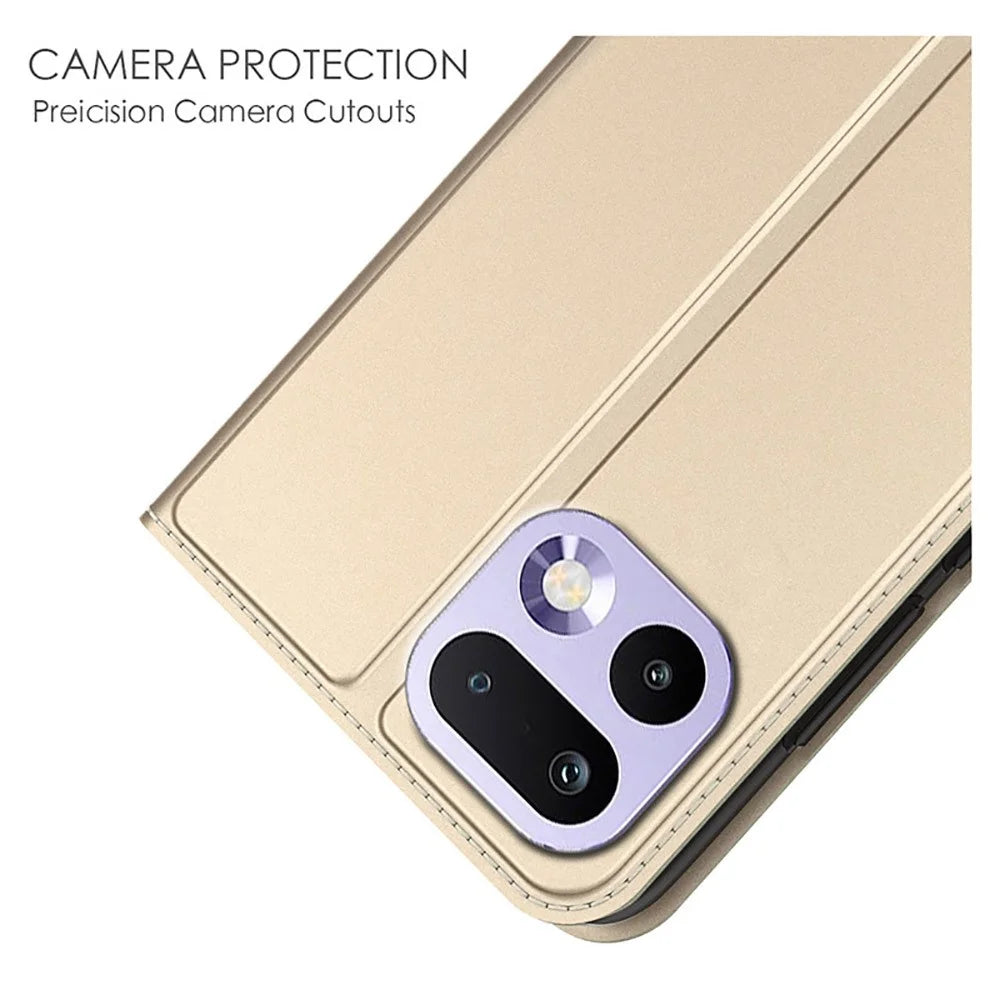 For Realme 16 Pro+ 5G Case PU Leather Phone Cover with Card Holder Stand - Gold - 5