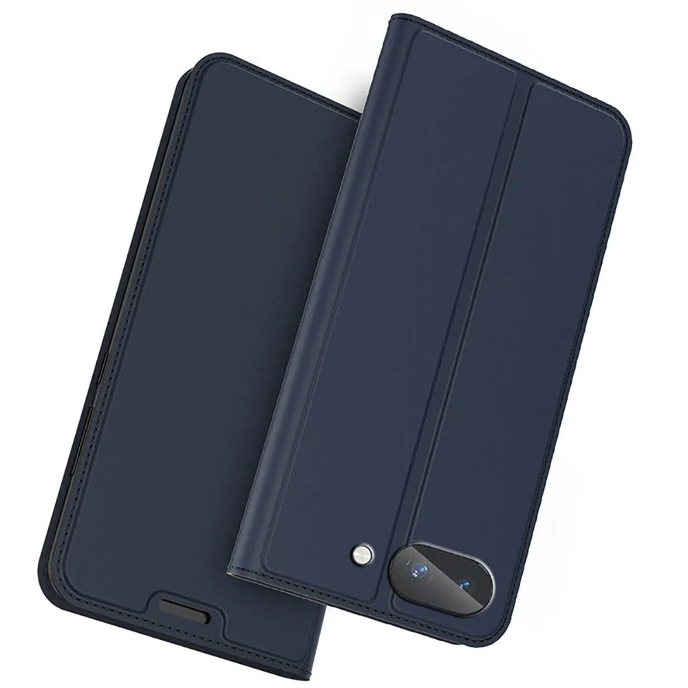 For Google Pixel 10a Case PU Leather Phone Cover with Card Holder Stand - Blue - 1