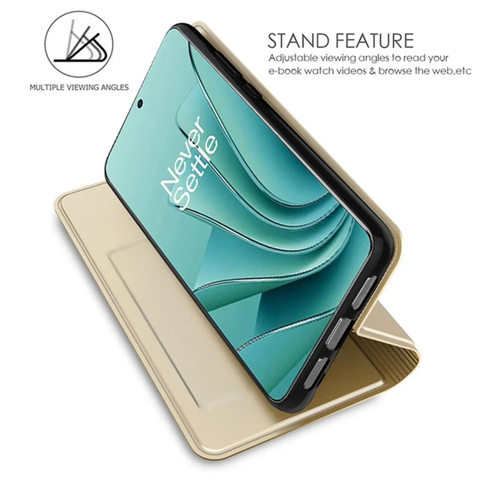 For OnePlus 15R 5G Case PU Leather Phone Cover with Card Holder Stand - Gold - 2