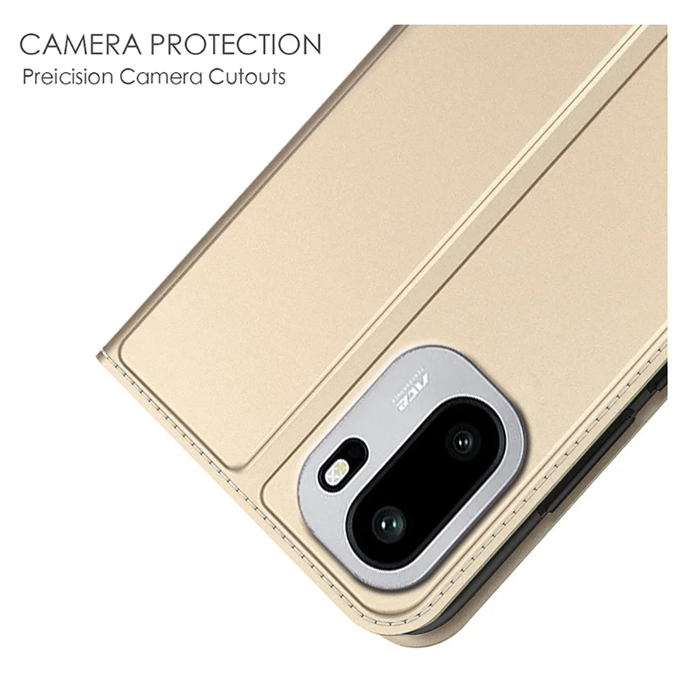 For OnePlus 15R 5G Case PU Leather Phone Cover with Card Holder Stand - Gold - 5