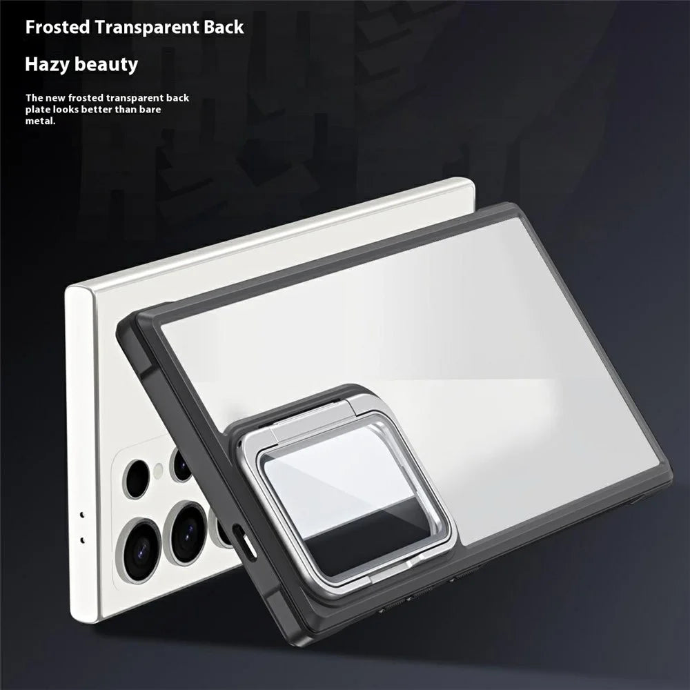 For Samsung Galaxy S26 Ultra Phone Case PC + TPU Clear Back Cover with Lens Cover Kickstand - Black - 2