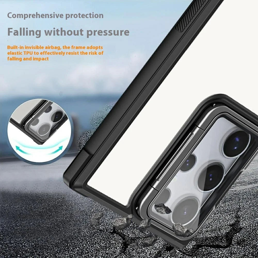For Samsung Galaxy S26 Ultra Phone Case PC + TPU Clear Back Cover with Lens Cover Kickstand - Black - 5