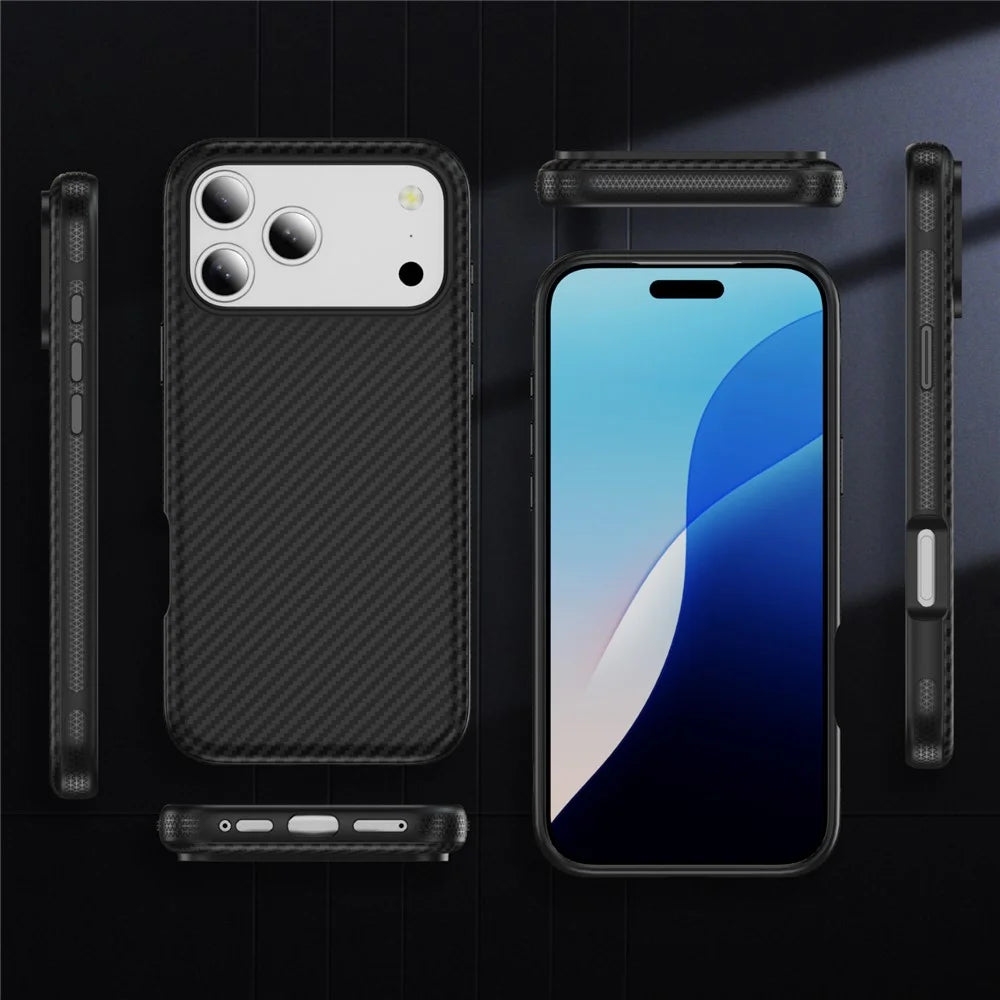 For iPhone 17 Pro Magnetic Phone Case Carbon Fiber Texture PC TPU Back Cover - Black - 2