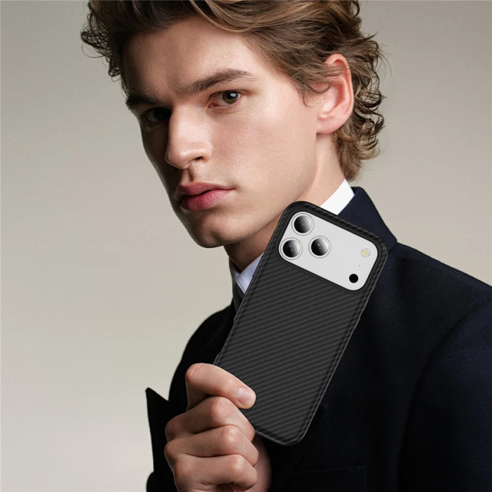 For iPhone 17 Pro Magnetic Phone Case Carbon Fiber Texture PC TPU Back Cover - Black - 7