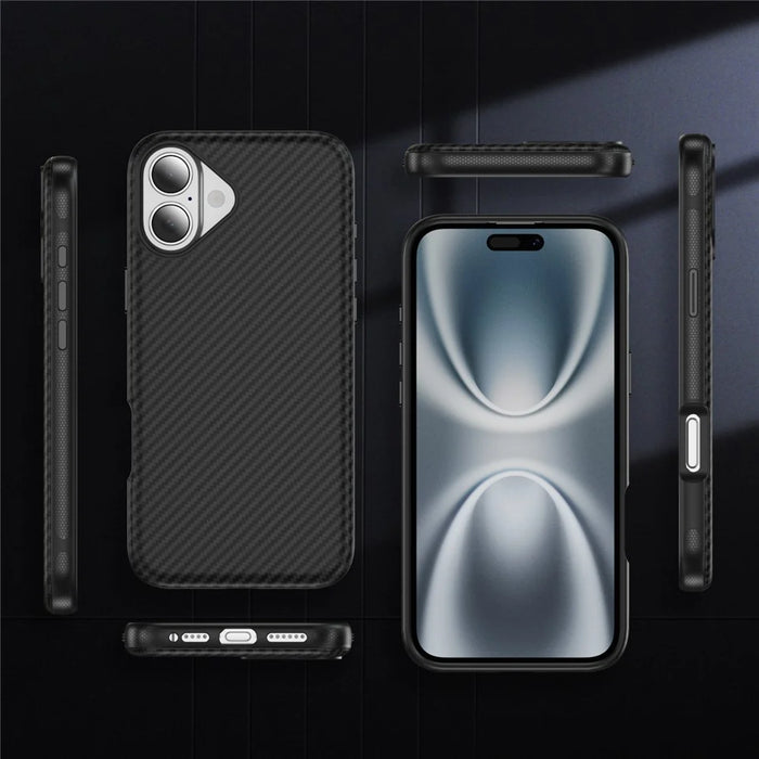 For iPhone 17 Magnetic Phone Case Carbon Fiber Texture PC TPU Back Cover - Black - 2