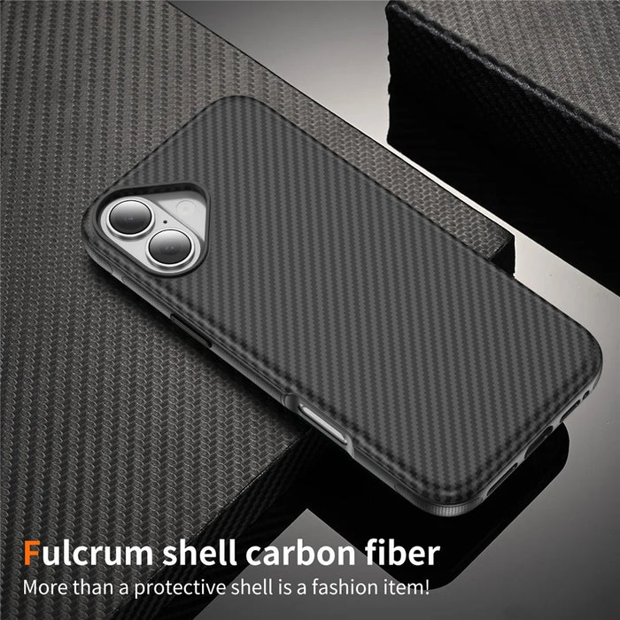For iPhone 17 Magnetic Phone Case Carbon Fiber Texture PC TPU Back Cover - Black - 3