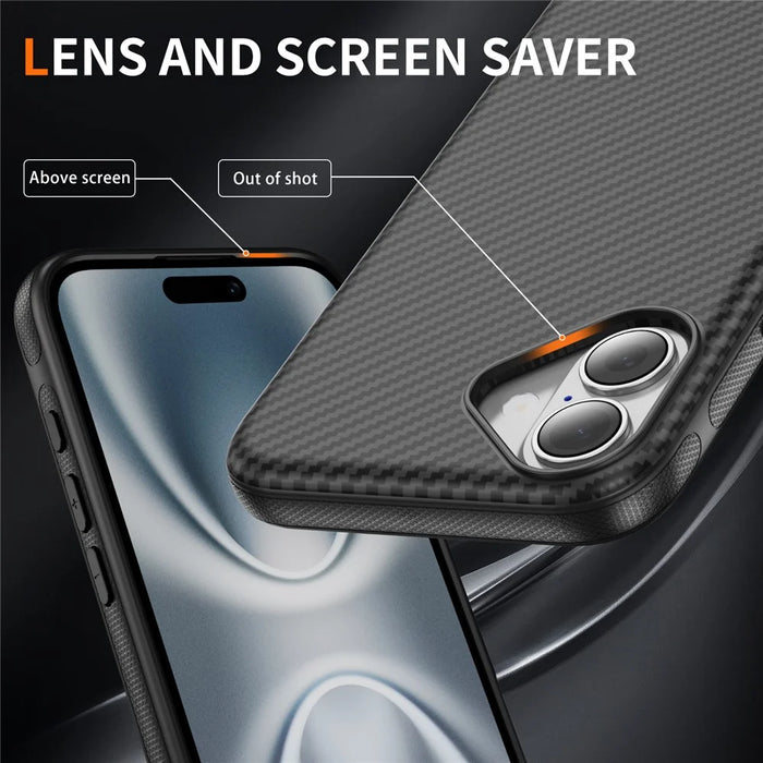For iPhone 17 Magnetic Phone Case Carbon Fiber Texture PC TPU Back Cover - Black - 5