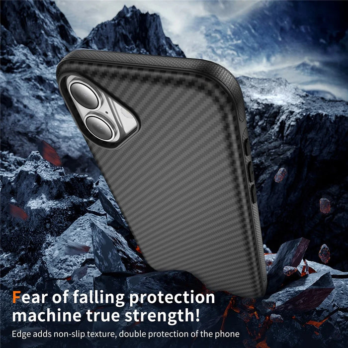 For iPhone 17 Magnetic Phone Case Carbon Fiber Texture PC TPU Back Cover - Black - 7