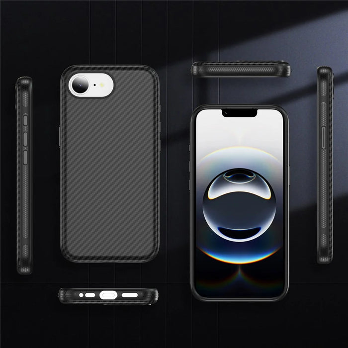 For iPhone 17e / 16e Magnetic Phone Case Carbon Fiber Texture PC TPU Back Cover - Black - 2