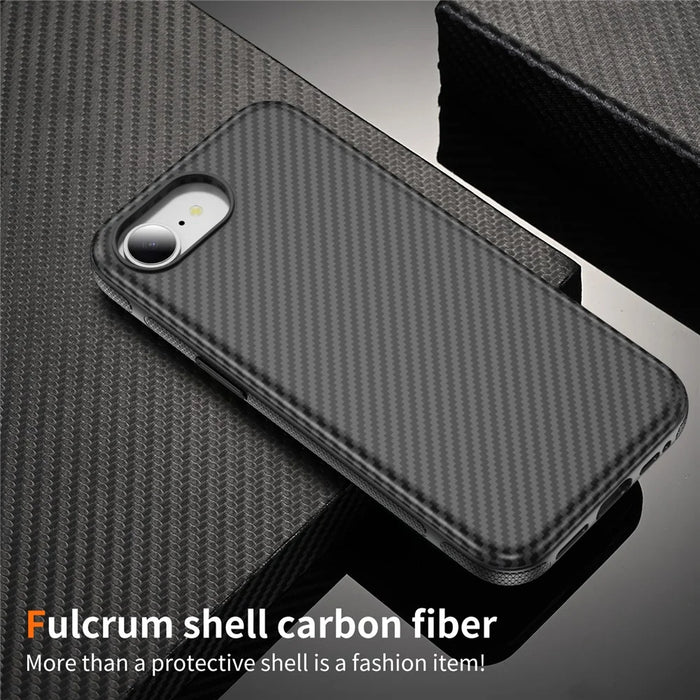 For iPhone 17e / 16e Magnetic Phone Case Carbon Fiber Texture PC TPU Back Cover - Black - 3