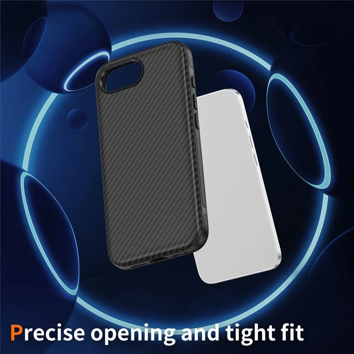For iPhone 17e / 16e Magnetic Phone Case Carbon Fiber Texture PC TPU Back Cover - Black - 4