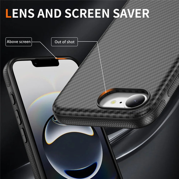 For iPhone 17e / 16e Magnetic Phone Case Carbon Fiber Texture PC TPU Back Cover - Black - 5