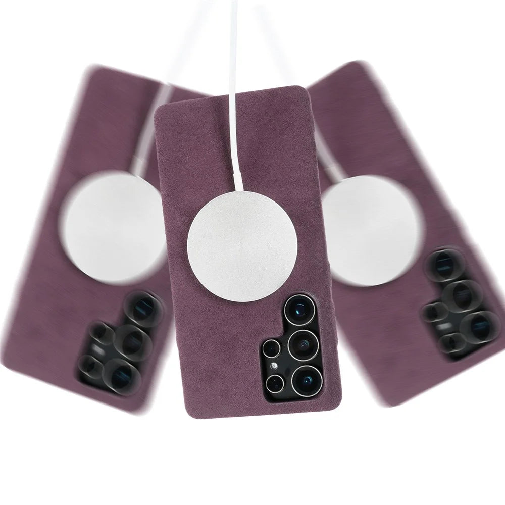For Samsung Galaxy S25 Ultra Magnetic Case Synthetic Fiber PU Leather PC Phone Back Cover - Purple - 5