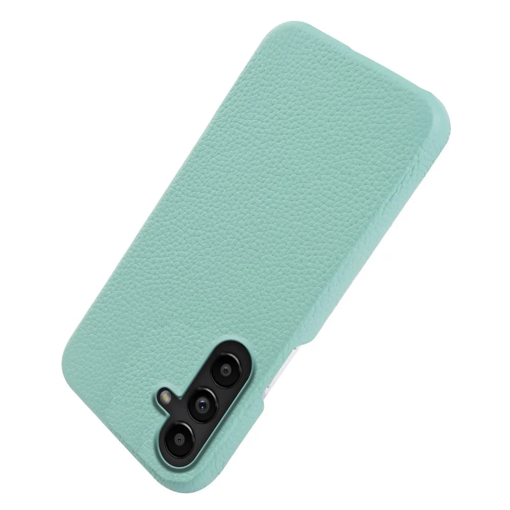 For Samsung Galaxy A57 5G Magnetic Case Litchi Texture Genuine Cow Leather + PC Shockproof Phone Back Cover - Mint Green - 5