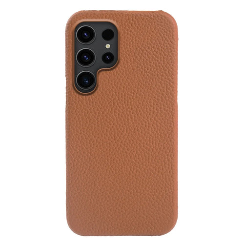 For Samsung Galaxy S25 Ultra Magnetic Case Litchi Texture Genuine Cow Leather + PC Shockproof Phone Back Cover - Brown - 1