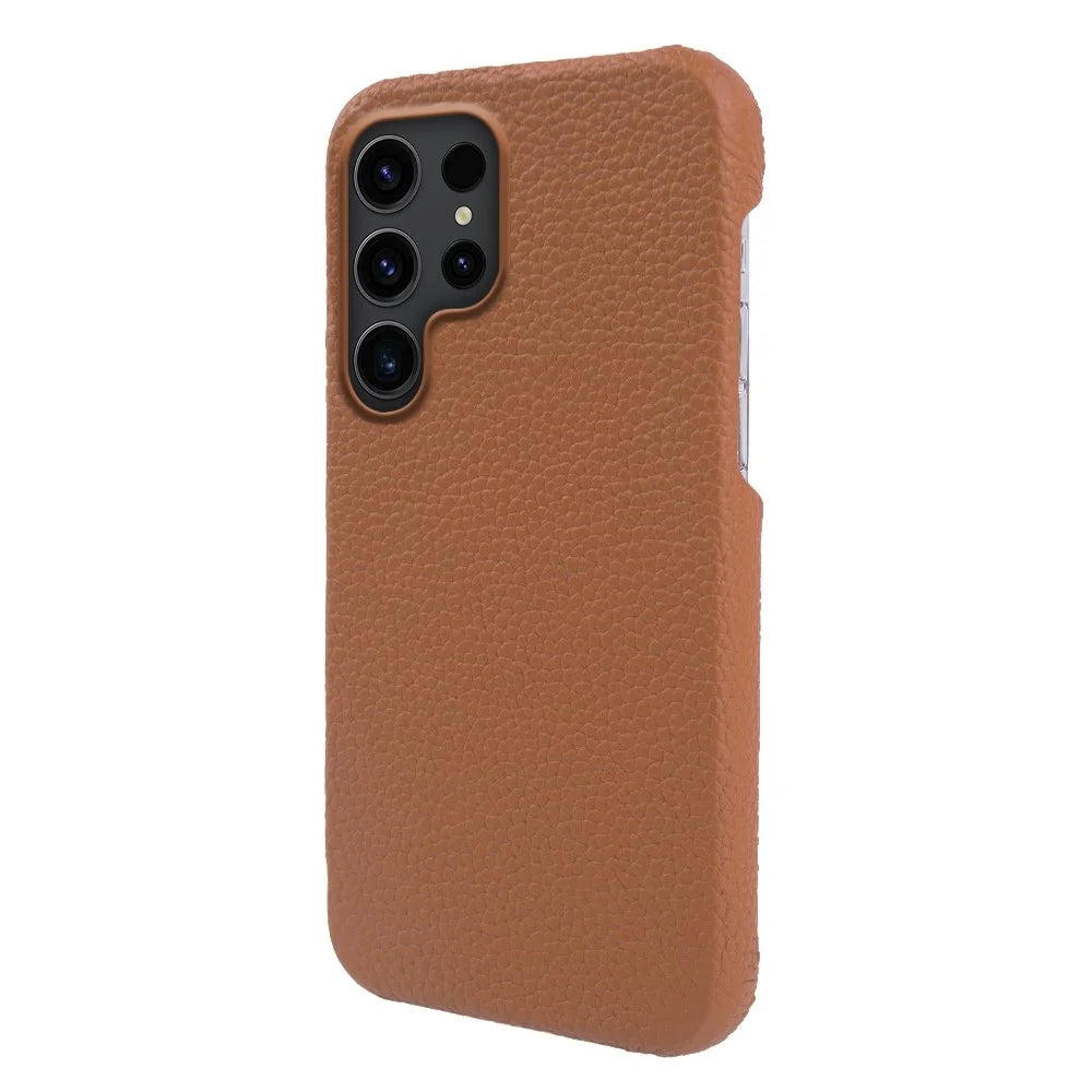 For Samsung Galaxy S25 Ultra Magnetic Case Litchi Texture Genuine Cow Leather + PC Shockproof Phone Back Cover - Brown - 2