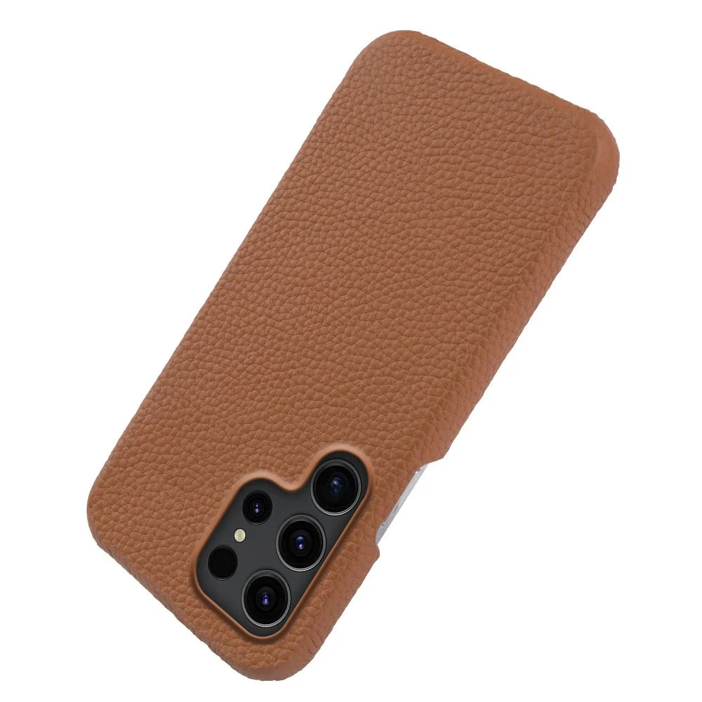 For Samsung Galaxy S25 Ultra Magnetic Case Litchi Texture Genuine Cow Leather + PC Shockproof Phone Back Cover - Brown - 5
