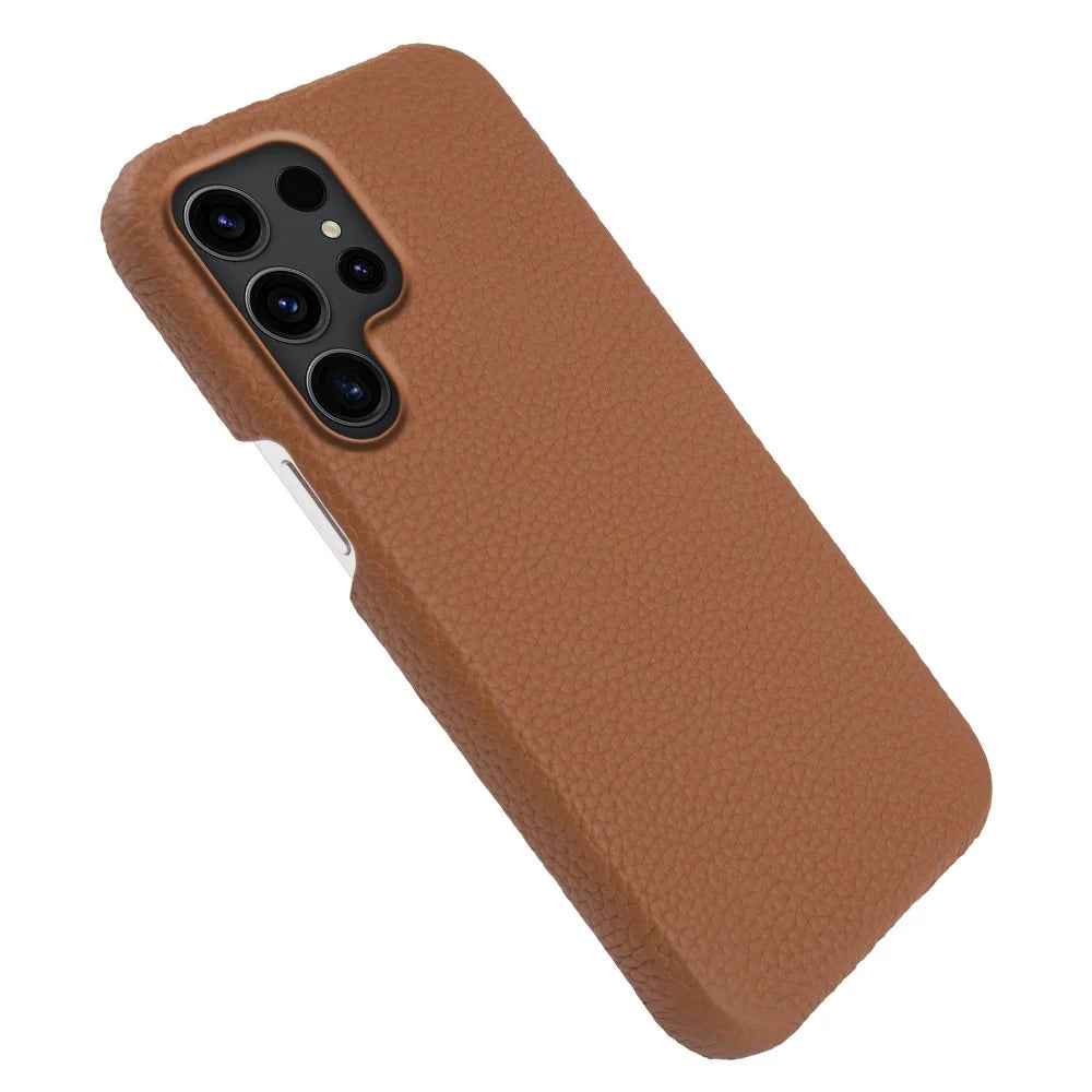 For Samsung Galaxy S26 Ultra Magnetic Case Litchi Texture Genuine Cow Leather + PC Shockproof Phone Back Cover - Brown - 4
