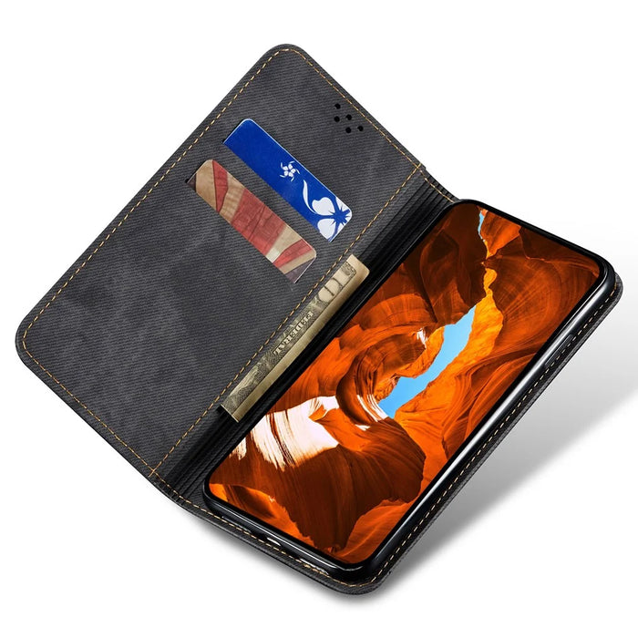 For Samsung Galaxy S26+ Case Jeans Cloth Texture Anti-Scratch Leather Stand Phone Cover - Black - 2