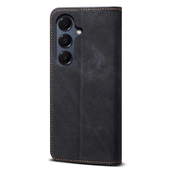 For Samsung Galaxy A57 5G Case Jeans Cloth Texture Anti-Scratch Leather Stand Phone Cover - Black - 6