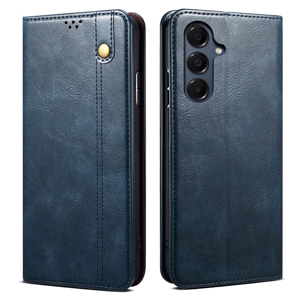 For Samsung Galaxy S26+ Case Crazy Horse Texture Waxy Leather Wallet Stand Phone Cover - Blue - 1