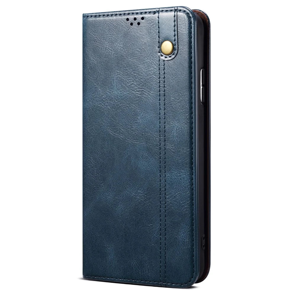 For Samsung Galaxy S26 Case Crazy Horse Texture Waxy Leather Wallet Stand Phone Cover - Blue - 5