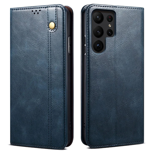 For Samsung Galaxy S26 Ultra Case Crazy Horse Texture Waxy Leather Wallet Stand Phone Cover - Blue - 1