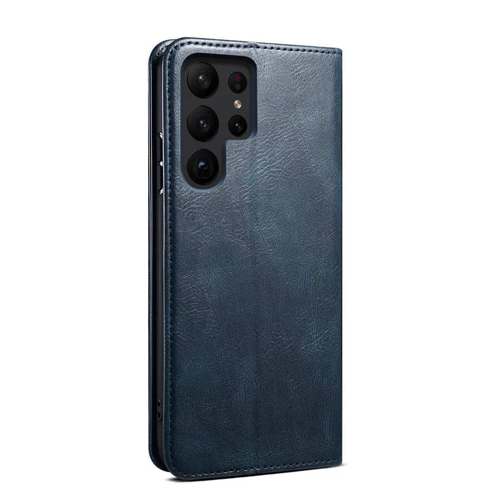 For Samsung Galaxy S26 Ultra Case Crazy Horse Texture Waxy Leather Wallet Stand Phone Cover - Blue - 6