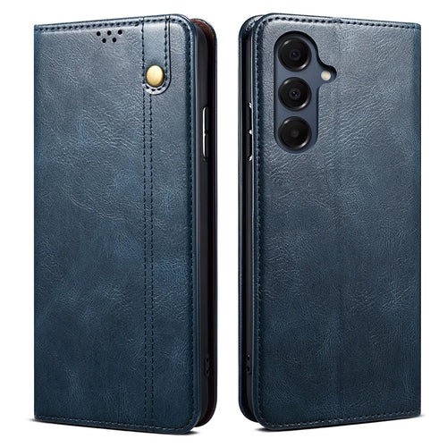 For Samsung Galaxy A37 5G Case Crazy Horse Texture Waxy Leather Wallet Stand Phone Cover - Blue - 1
