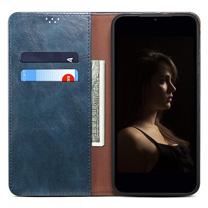 For Samsung Galaxy A37 5G Case Crazy Horse Texture Waxy Leather Wallet Stand Phone Cover - Blue - 2