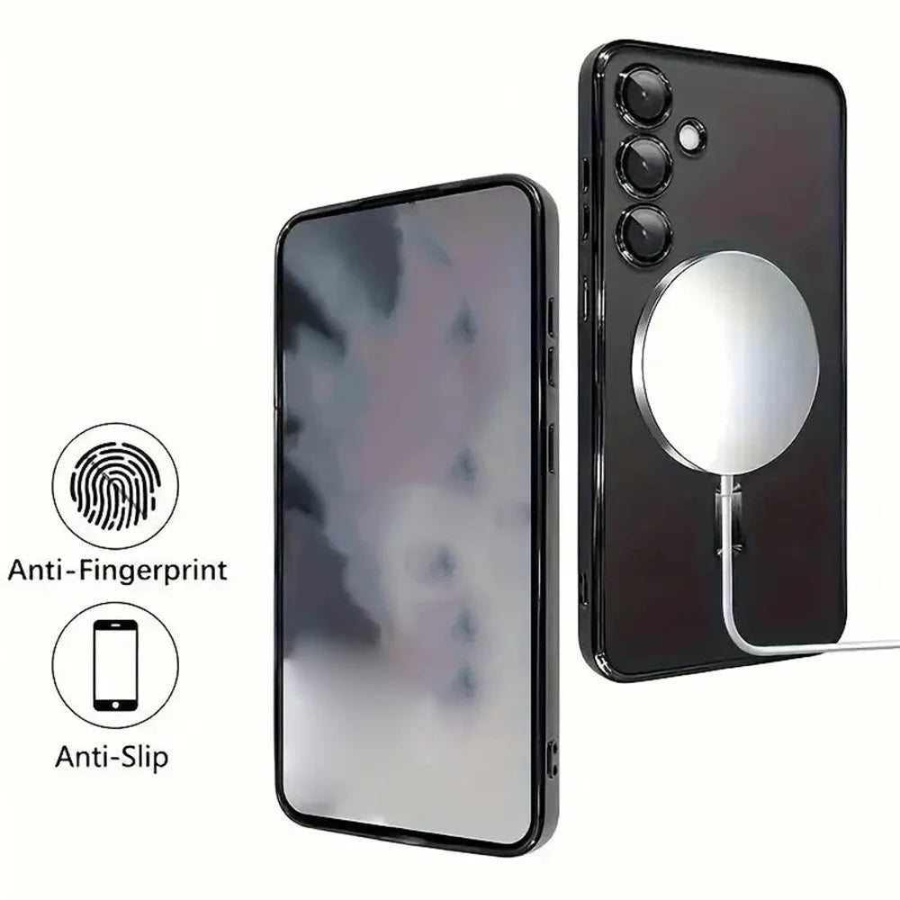 For Samsung Galaxy S26 Magnetic Case Clear Electroplated TPU Phone Cover with Camera Lens Film - Silver - 3
