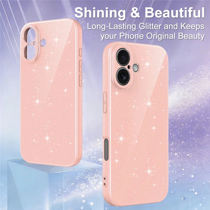 For iPhone 17 Magnetic Case Glitter TPU Shockproof Phone Cover with Lanyard Compatible with MagSafe - Pink - 2