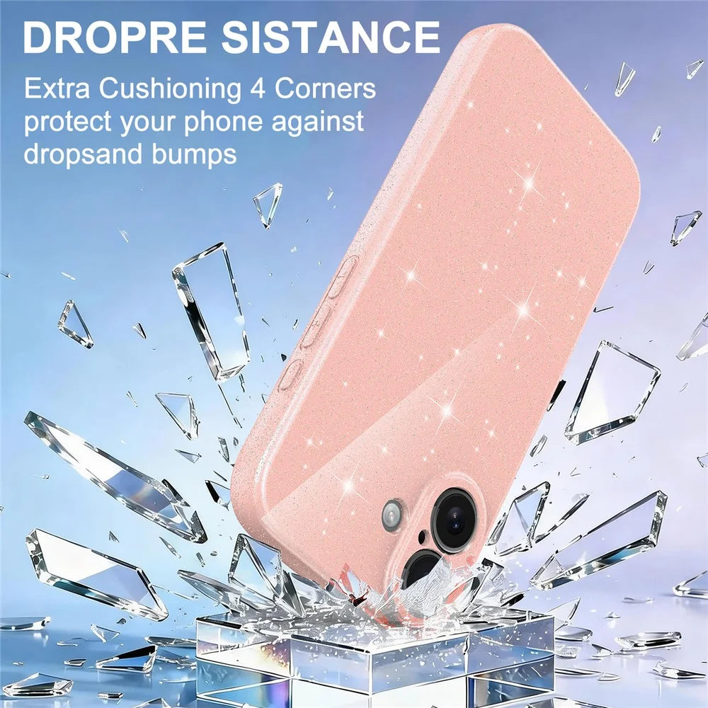 For iPhone 16 Magnetic Case Glitter TPU Shockproof Phone Cover with Lanyard Compatible with MagSafe - Pink - 6