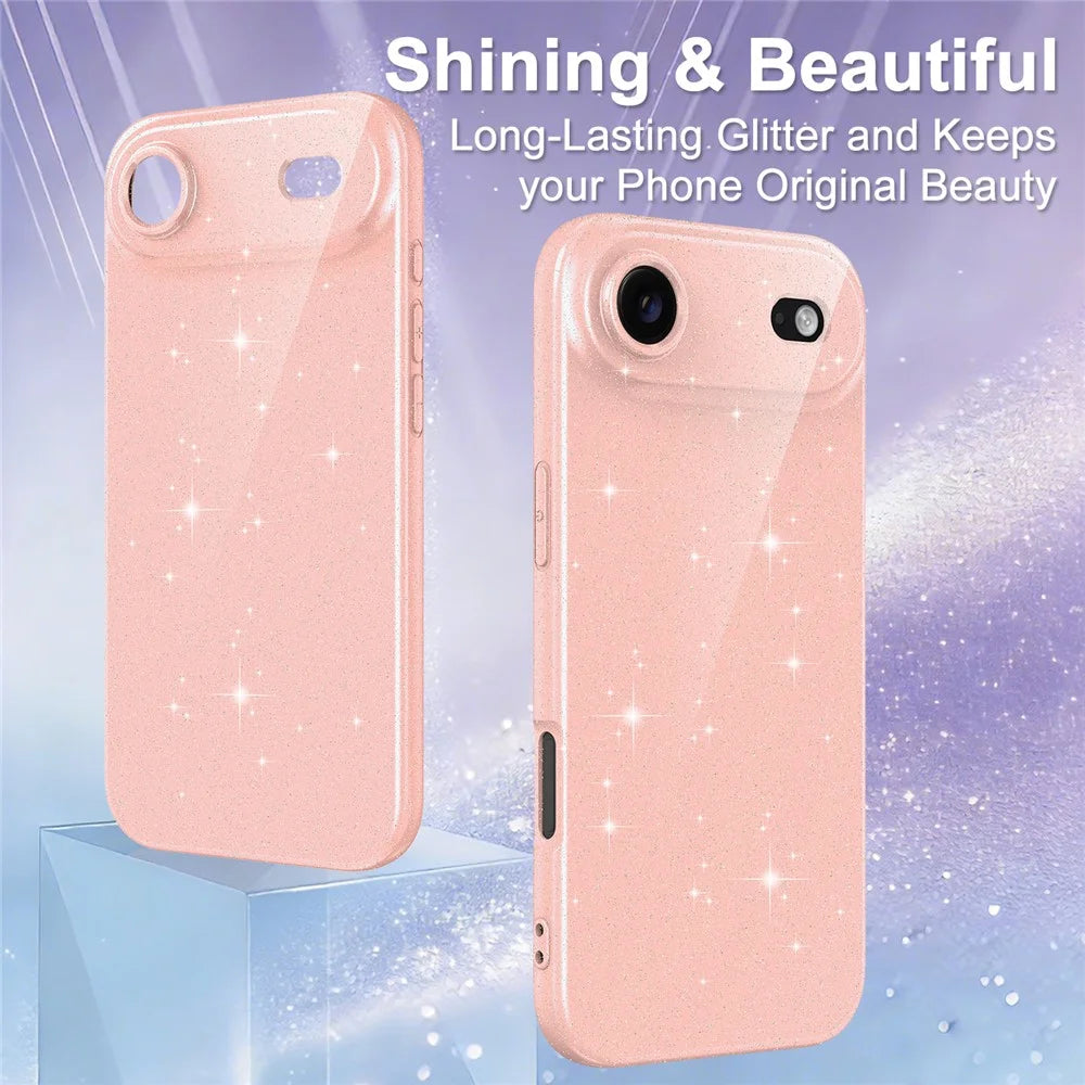 For iPhone Air Magnetic Case Glitter TPU Shockproof Phone Cover with Lanyard Compatible with MagSafe - Pink - 2