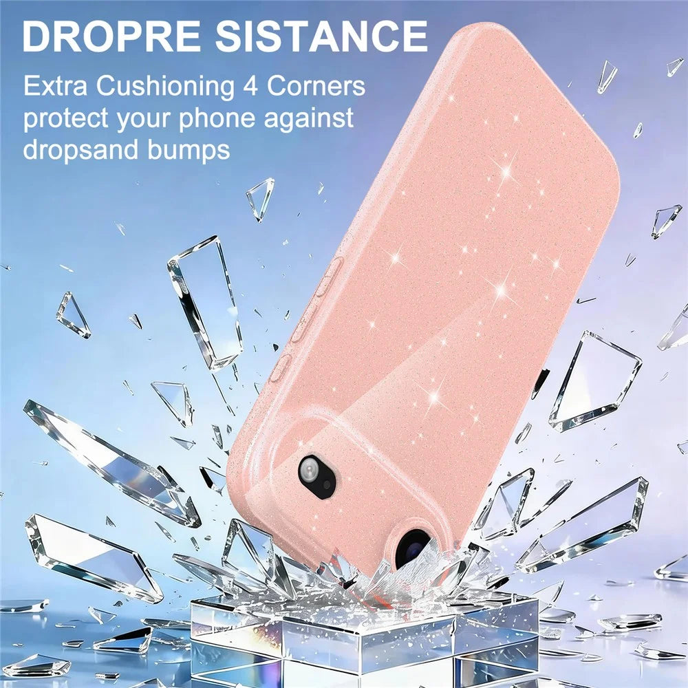 For iPhone Air Magnetic Case Glitter TPU Shockproof Phone Cover with Lanyard Compatible with MagSafe - Pink - 6